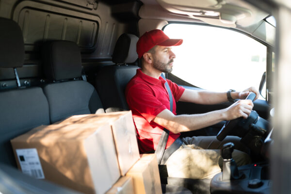 Delivery driver transporting packages during the holidays.
